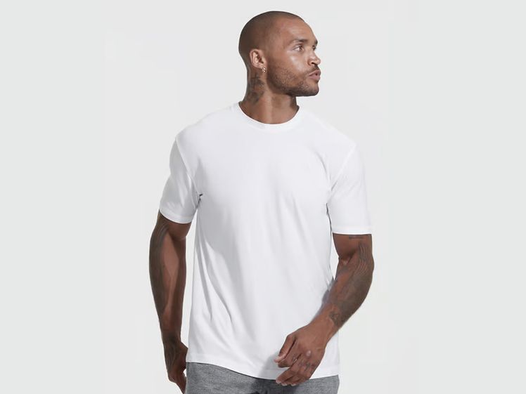 Model wearing True Classic white t-shirt