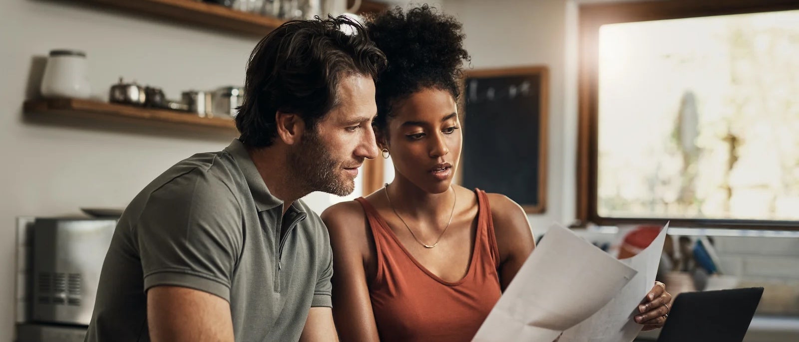 Couple reviewing paperwork